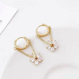 Vermeil Sakura Cherry Blossom Floral Hoop Earrings sterling silver gold zircons